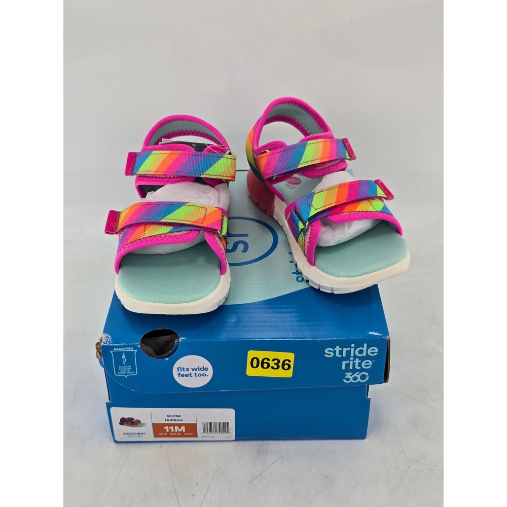 Stride Rite Sevita Rainbow Sandals Big Kid 11M Multi-Color Hook & Loop - New